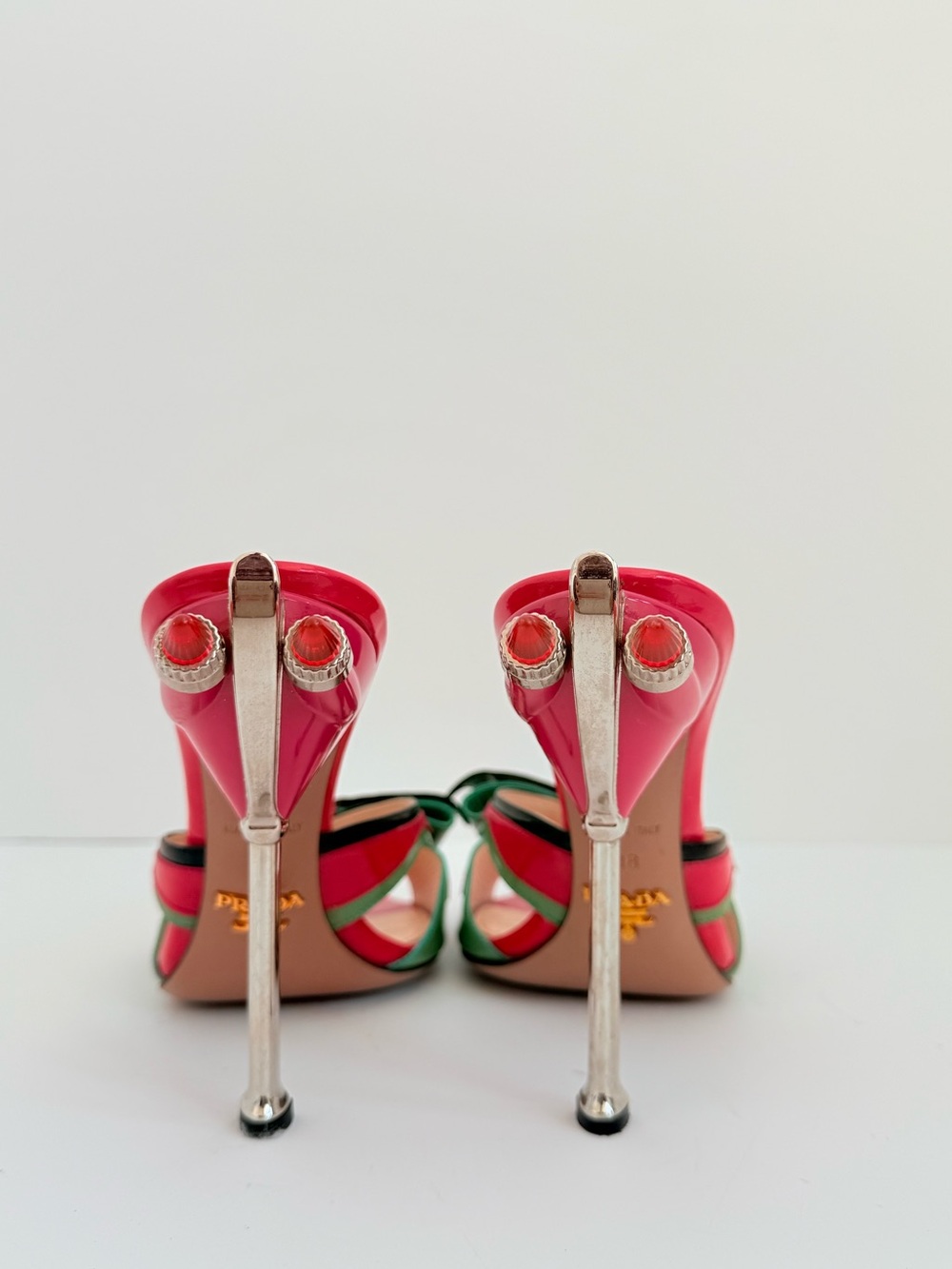 Prada SS12 Hot Rod Flame Tail Light Bow Patent Leather Sandals Heels EU 38 US 8 - Picture 5 of 8